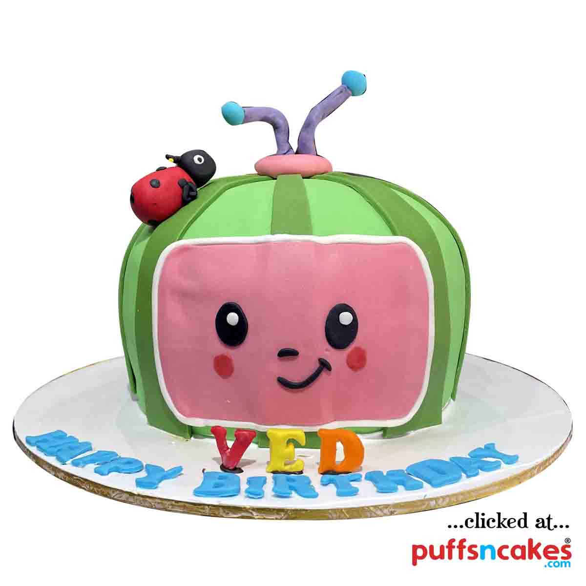 (2123) Cocomelon Television Theme Fondant Icing Cake